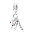 Tooth & Toothbrush Pink Heart Dangle Charm