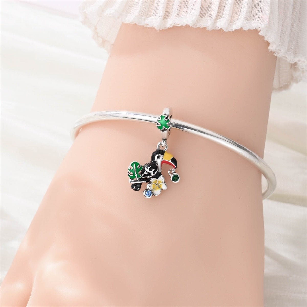 Toucan, Monstera Leaf & Plumeria Dangle Charm