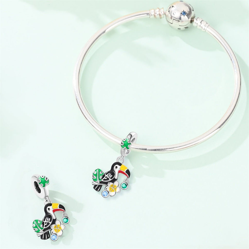 Toucan, Monstera Leaf & Plumeria Dangle Charm