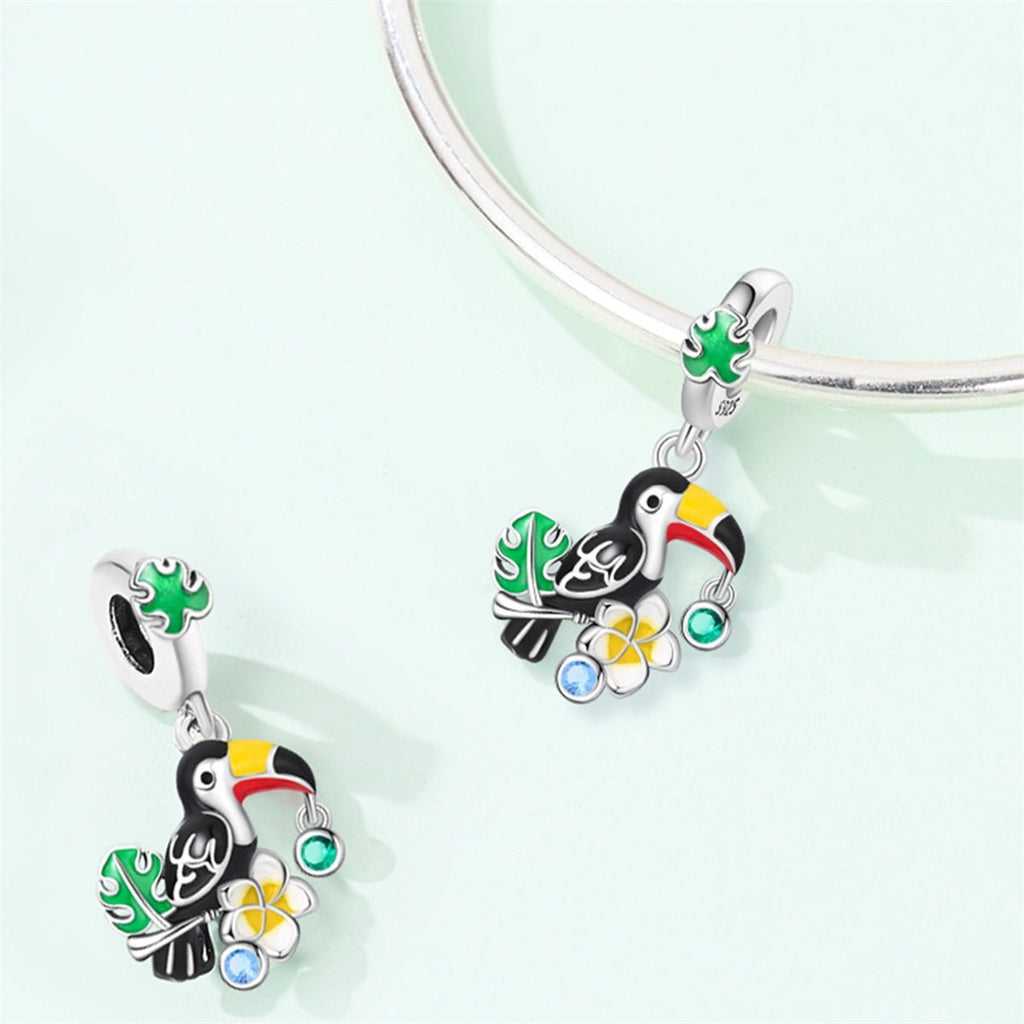 Toucan, Monstera Leaf & Plumeria Dangle Charm