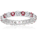 2 CT Diamond & Pink Topaz Eternity Ring 14K White Gold Size Selectable