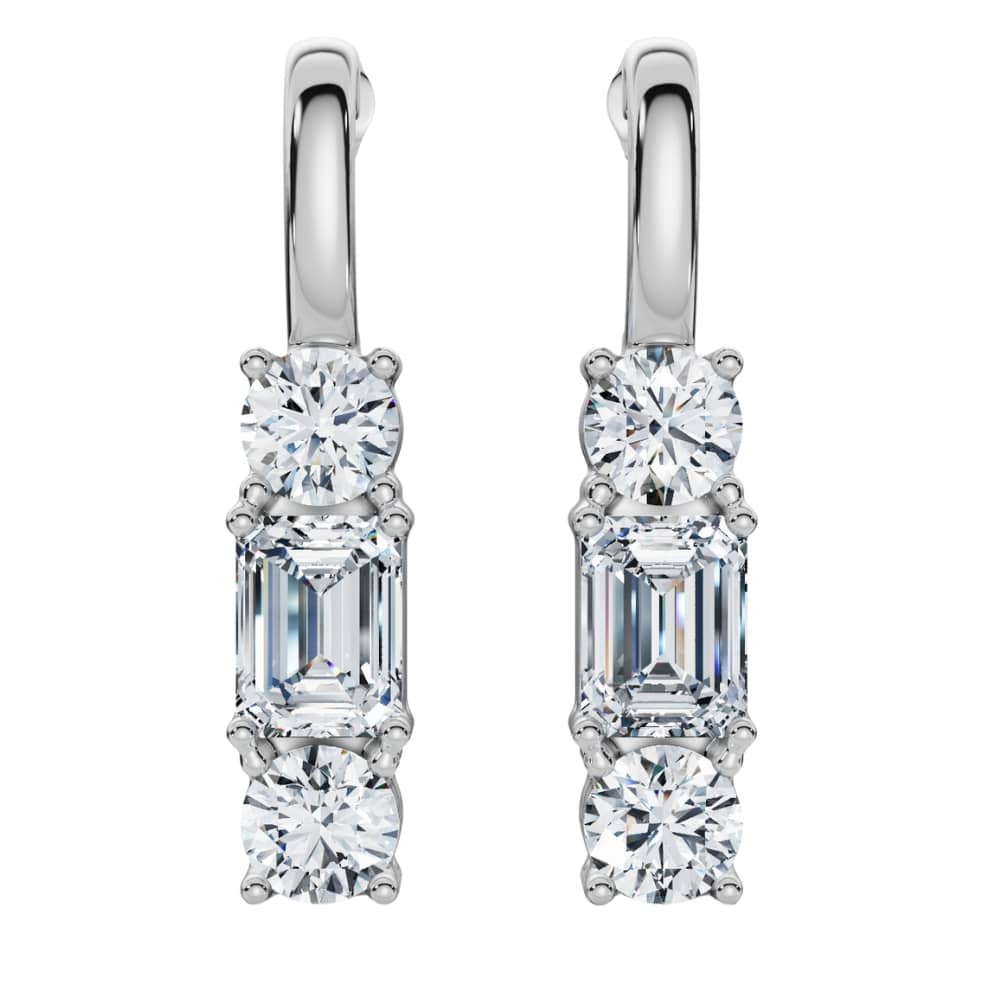 6Ct Emerald & Round Cut Diamond Earrings 14k Gold Lab Grown 1 1/3"  Tall