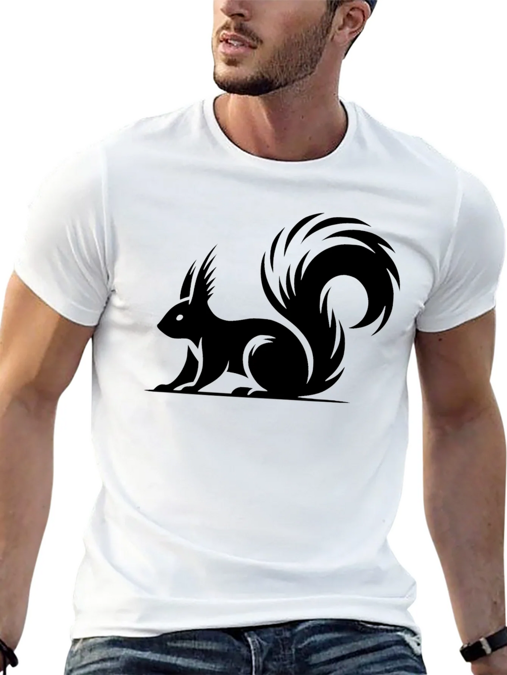 Squirrel Graphic Tee - Black Cotton Casual