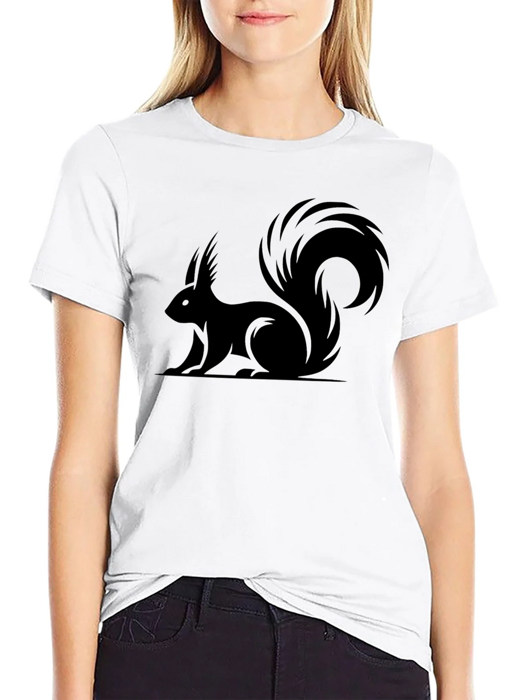 Squirrel Graphic Tee - Black Cotton Casual