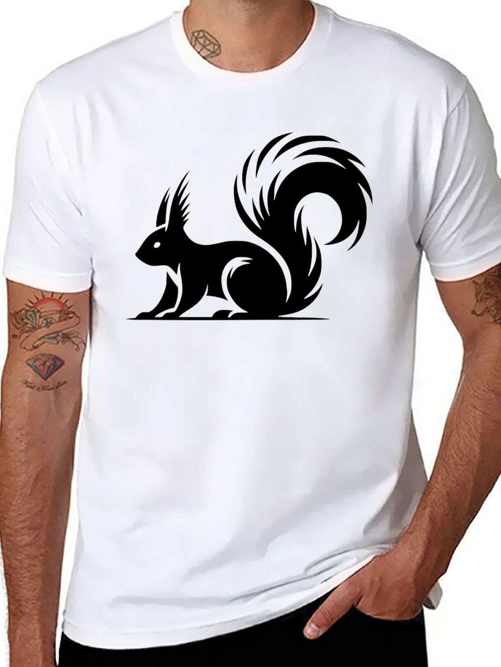 Squirrel Graphic Tee - Black Cotton Casual