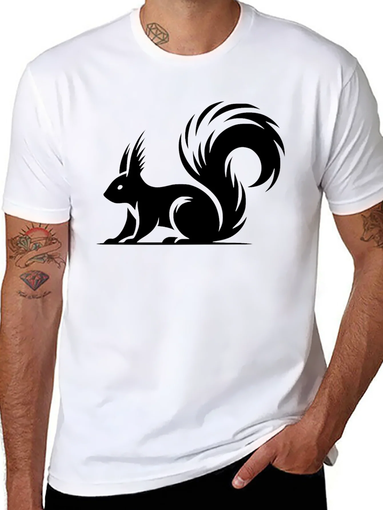 Squirrel Graphic Tee - Black Cotton Casual