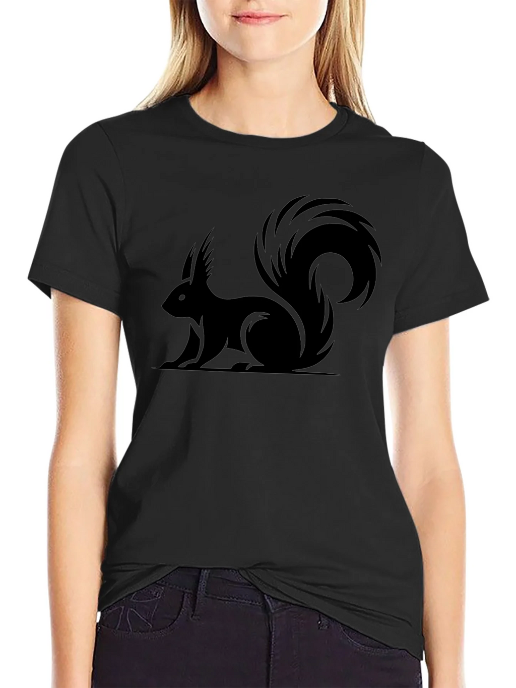 Squirrel Graphic Tee - Black Cotton Casual