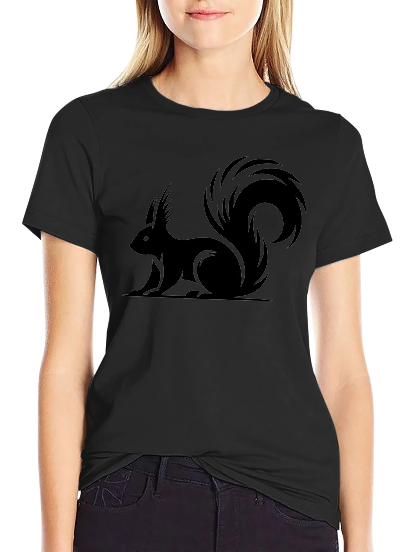 Squirrel Graphic Tee - Black Cotton Casual