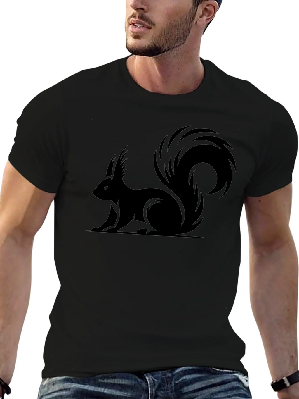 Squirrel Graphic Tee - Black Cotton Casual