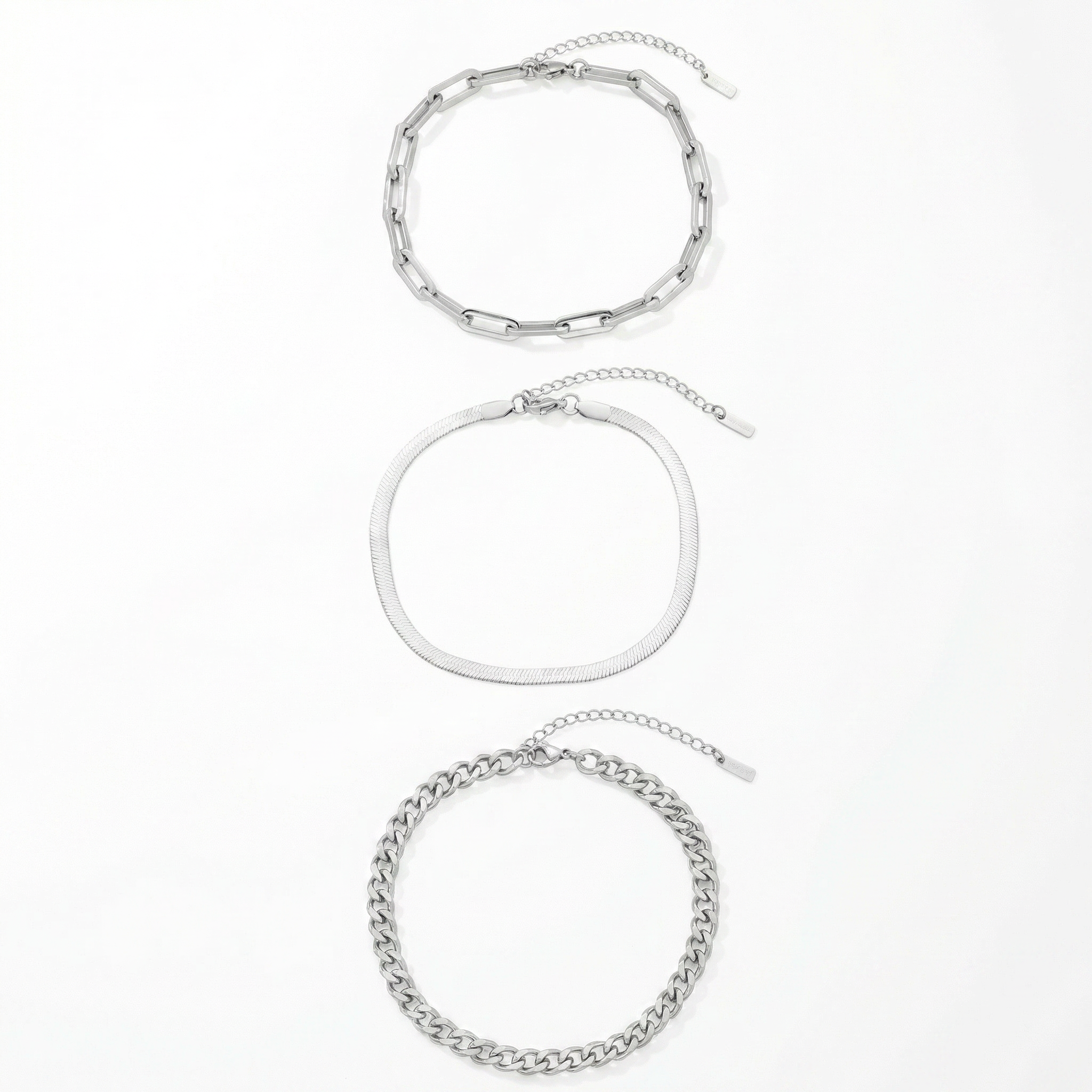 Cinthia Anklet 3 Piece Set Silver Plated 9" with 2" Extender