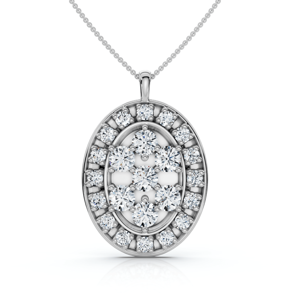 Certified 2 1/2Ct Oval Diamond Cluster Pendant 14k Gold Lab Grown Size: 3/4" Tall