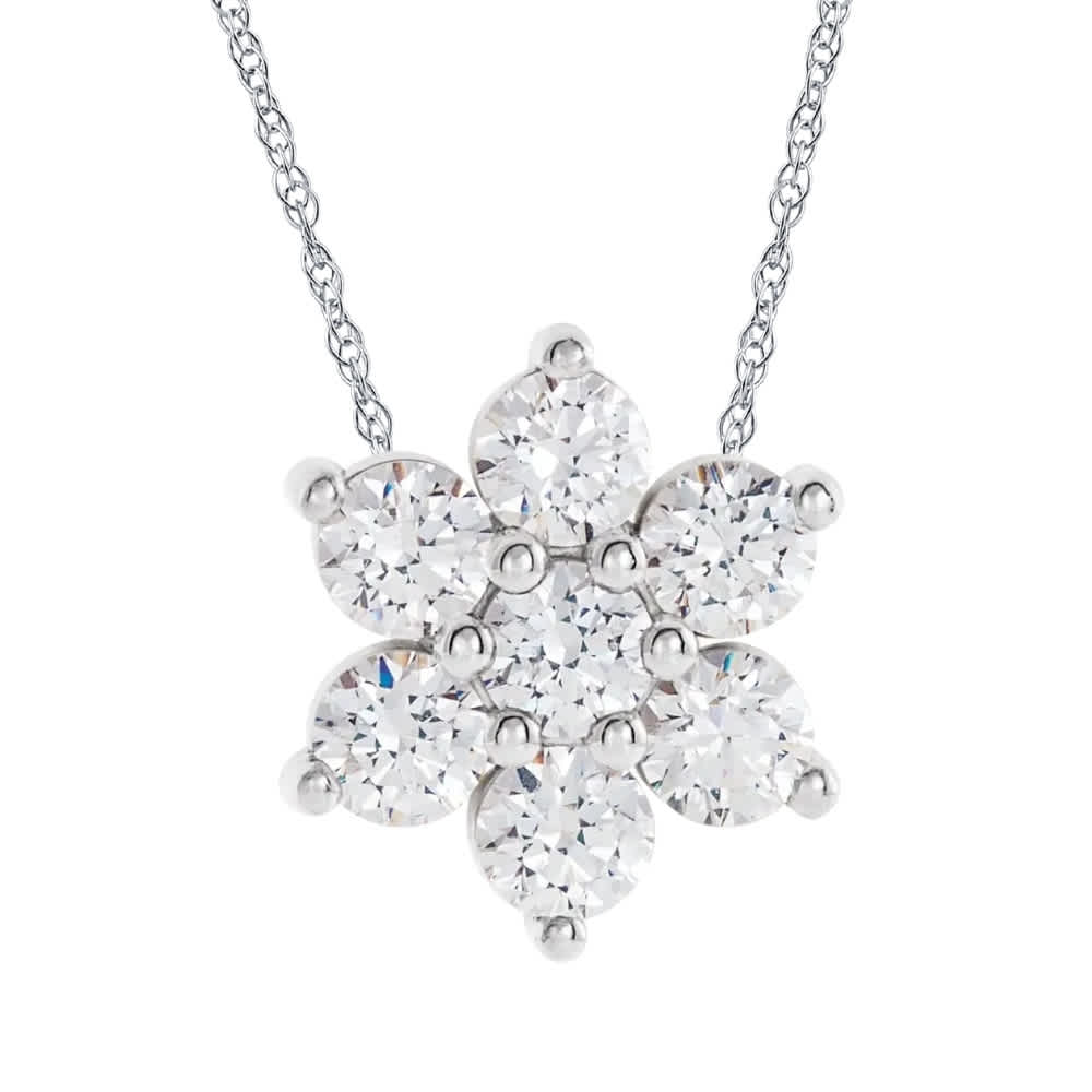 1/2Ct 7-Stone Diamond Pendant 14k White Gold 18" Necklace