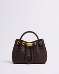 Yara Mini Woven Top Handle Bag - Dark Brown