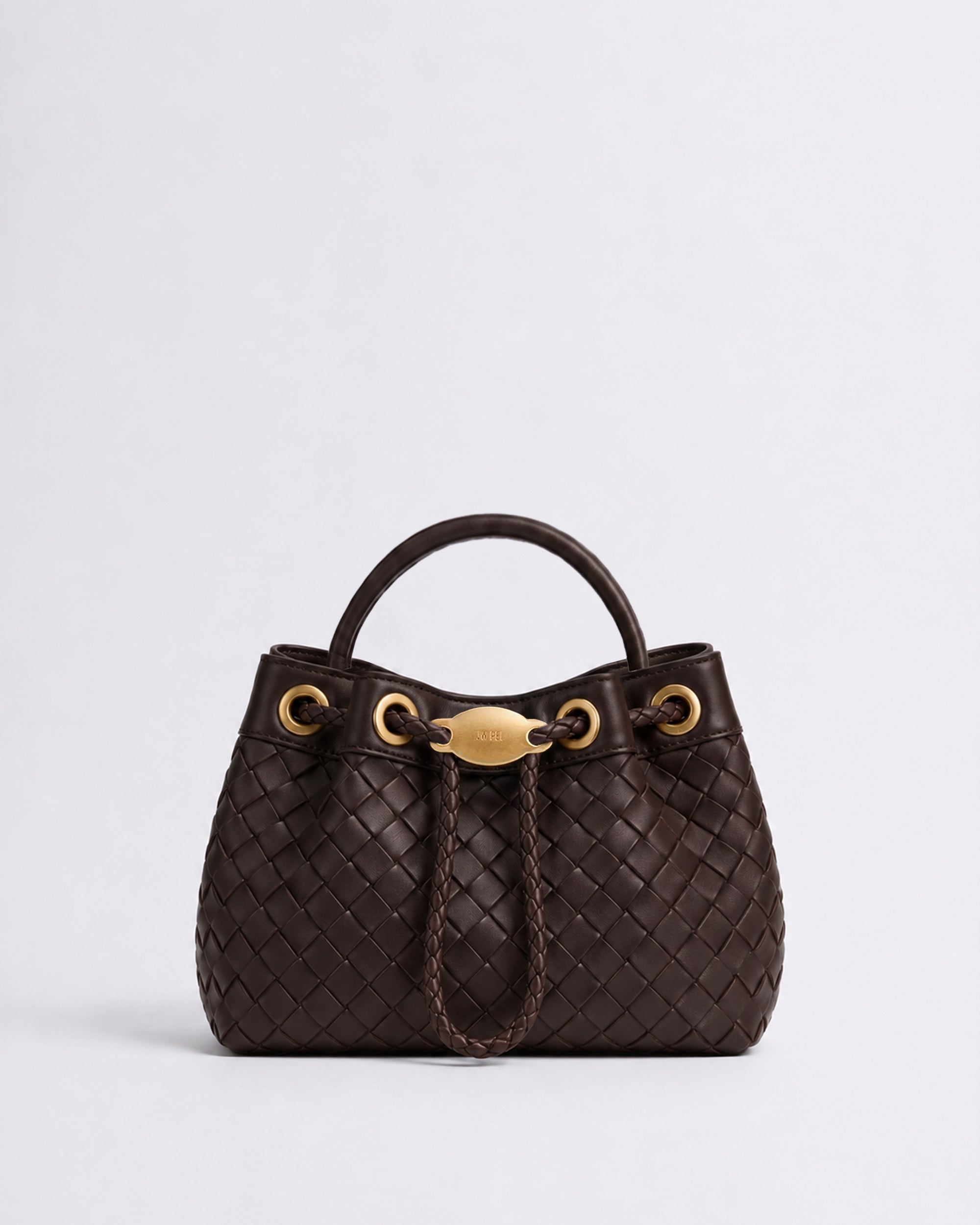 Yara Mini Woven Top Handle Bag - Dark Brown