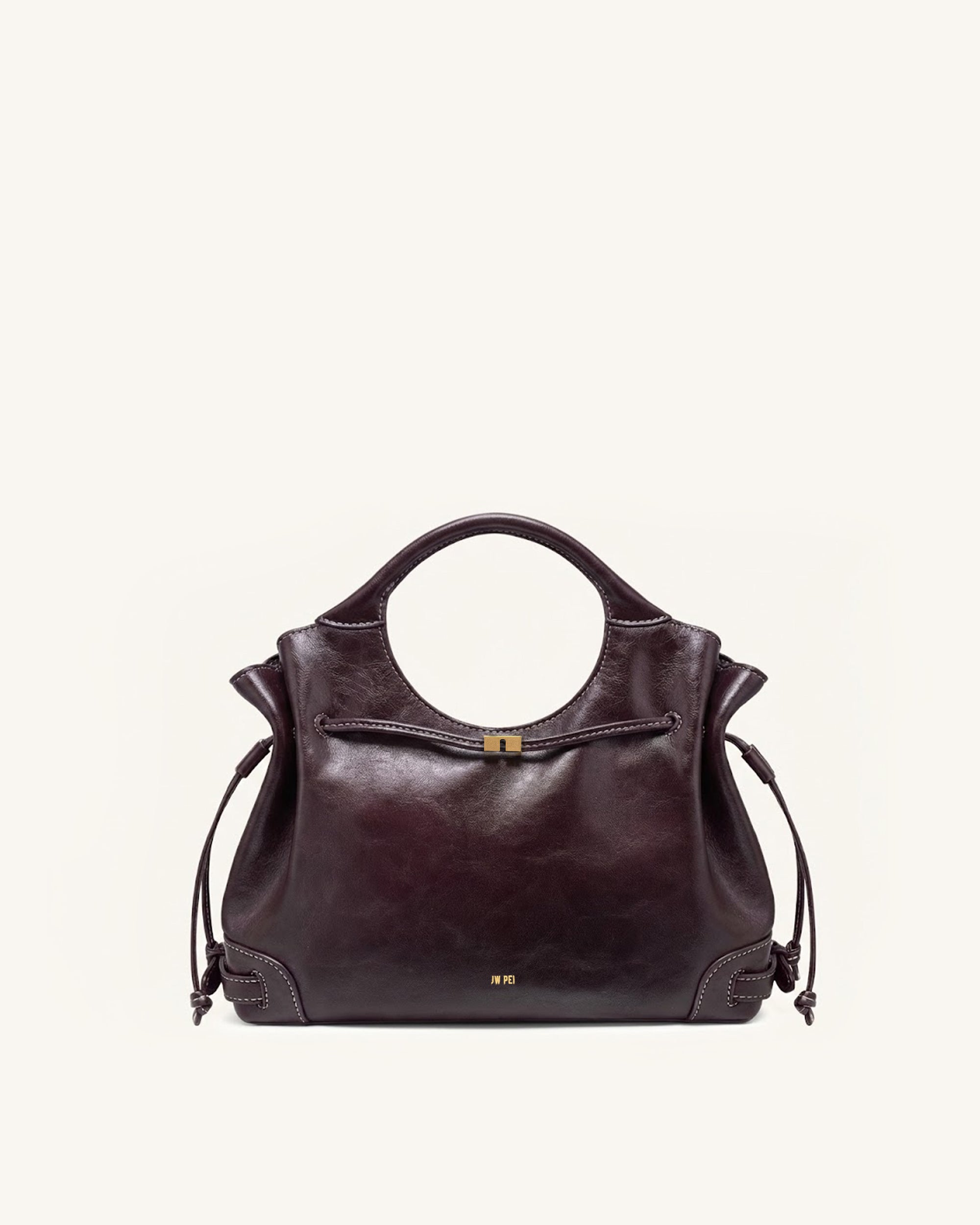 Virelle Waxed Vegan Leather Drawstring Tote Bag - Burgundy