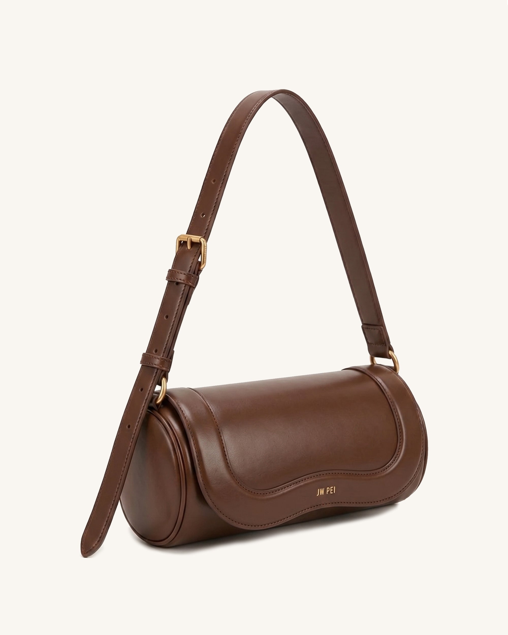 Joy East-West Flap Barrel Shoulder Bag - Brown