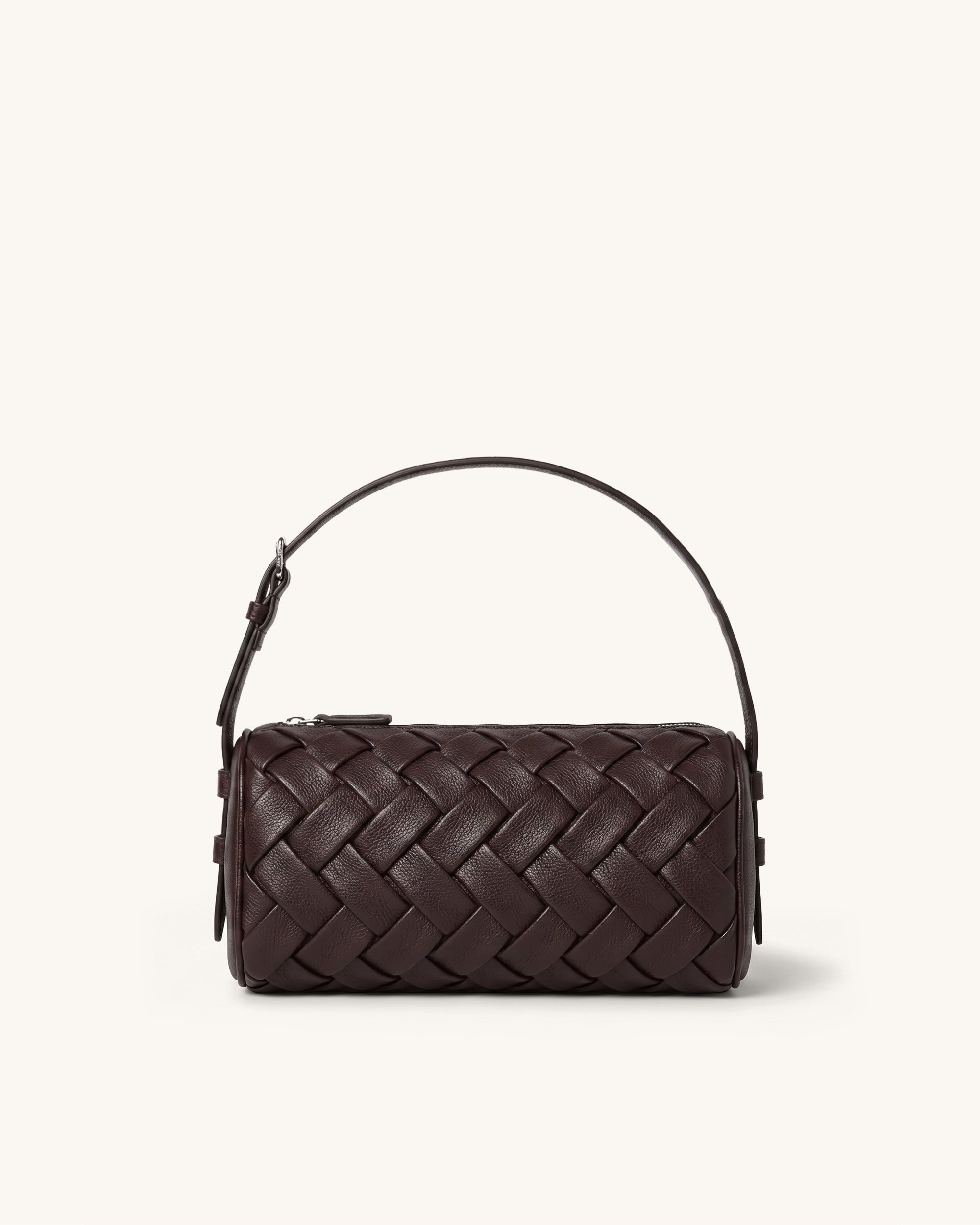 Orla Woven Barrel Shoulder Bag - Dark Brown