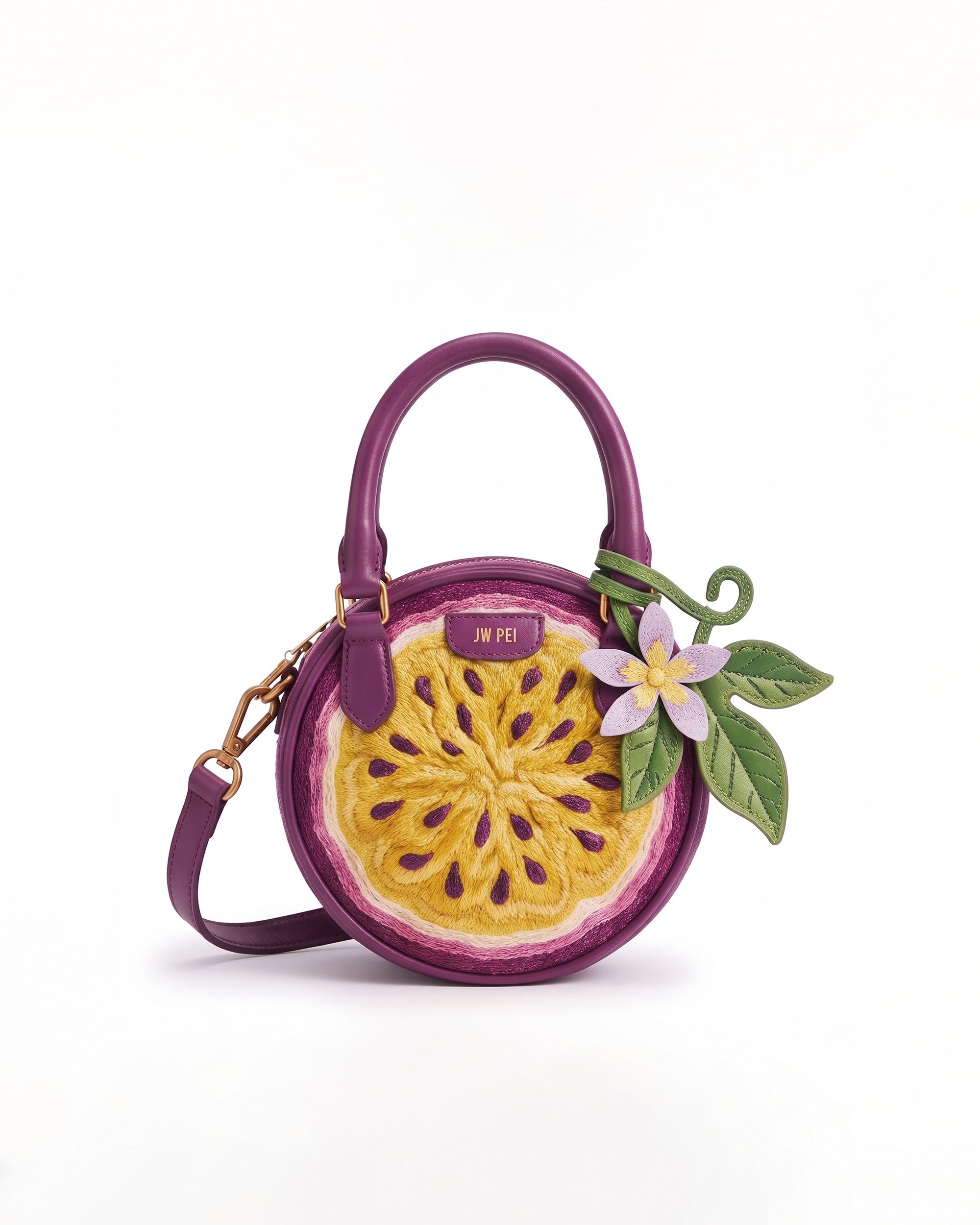 Passion Fruit Embroidered Crossbody Bag - Purple