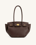 Ziva Tab Detail Long Handle Tote Bag - Dark Brown