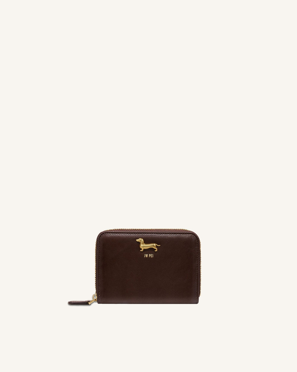 Maeve Dachshund Metal Emblem Zip Wallet - Chocolate