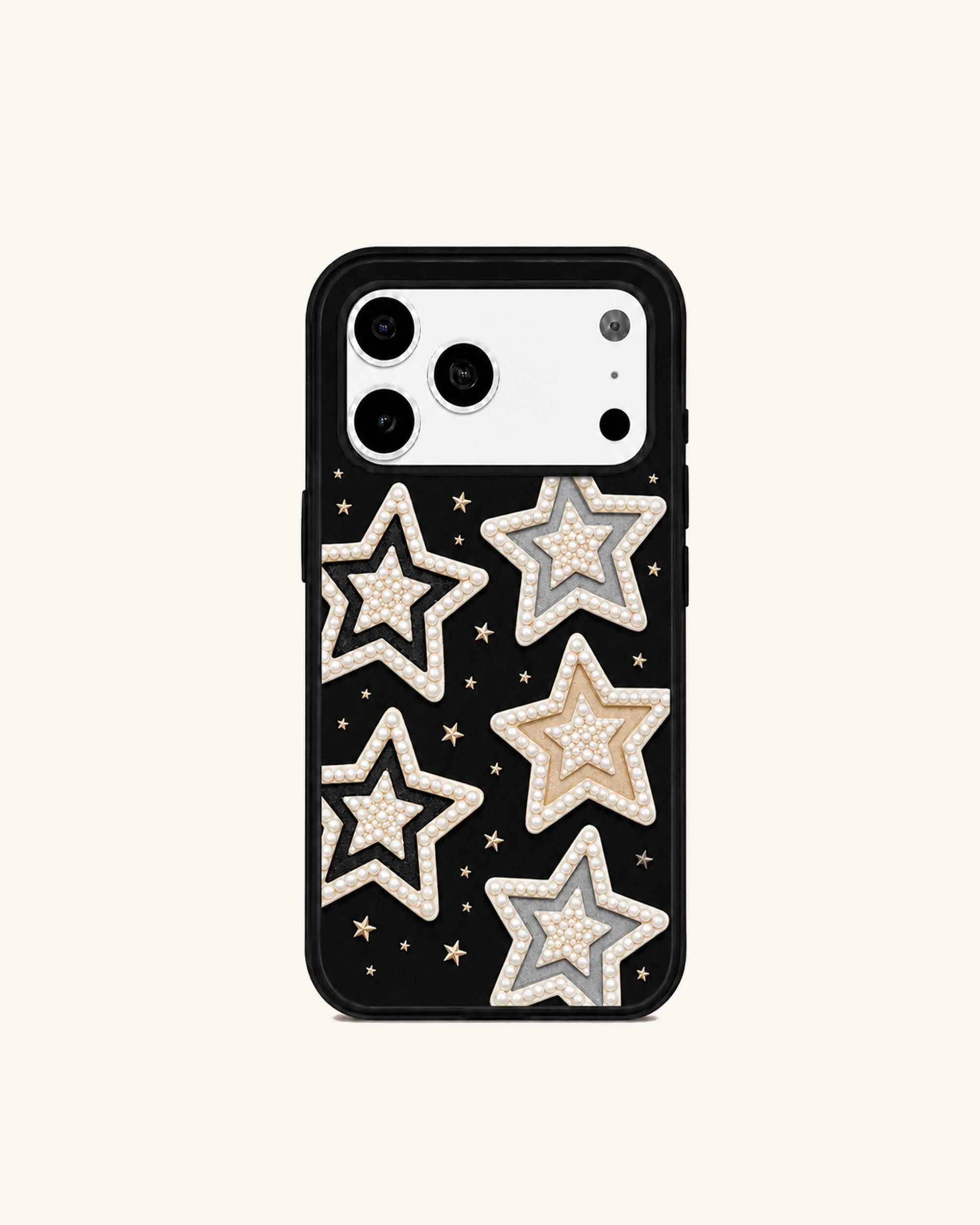 Pearl Star Embellished Phone Case – Black