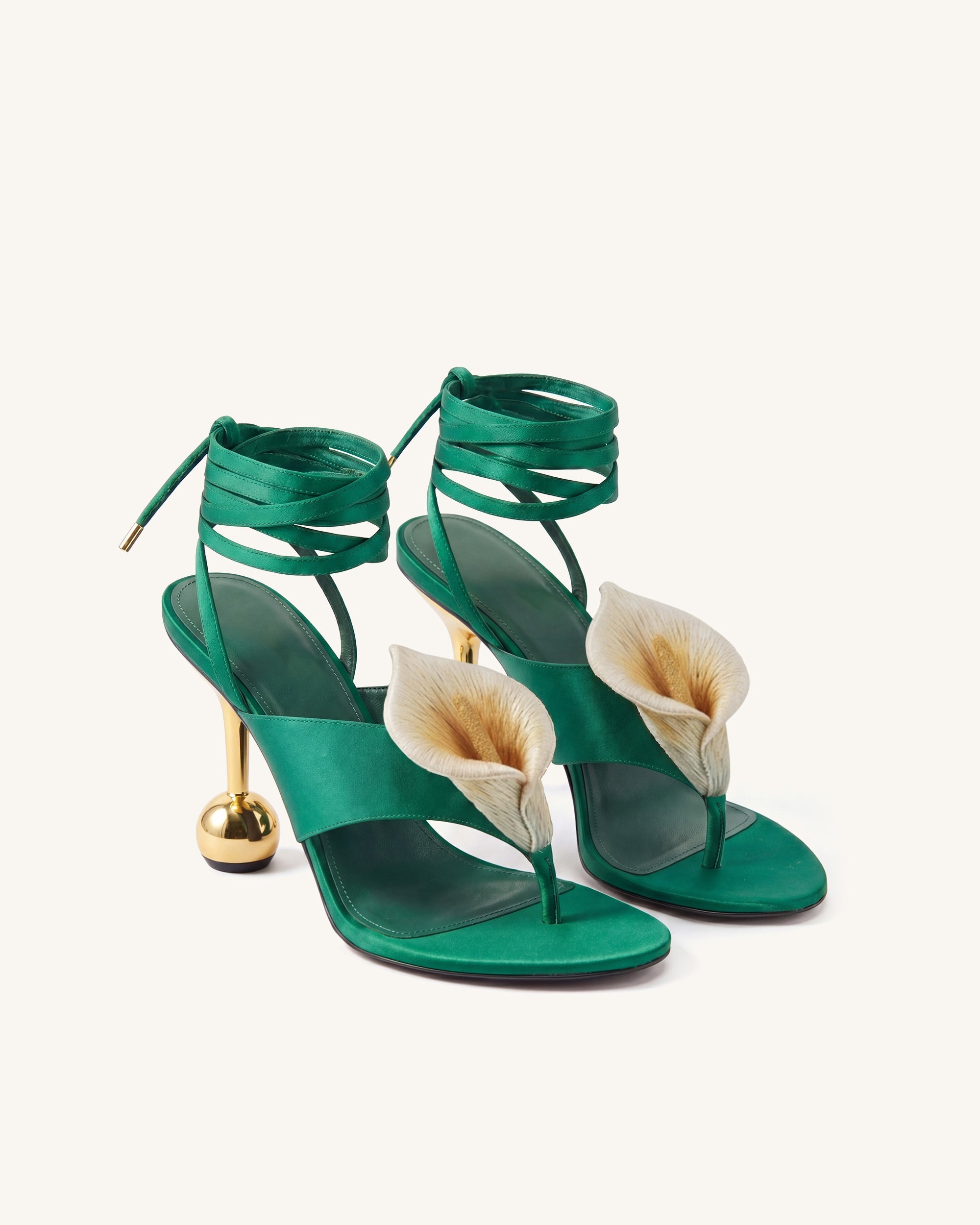 Calla Lily Lace-Up Sphere Heel Sandals - Emerald Green