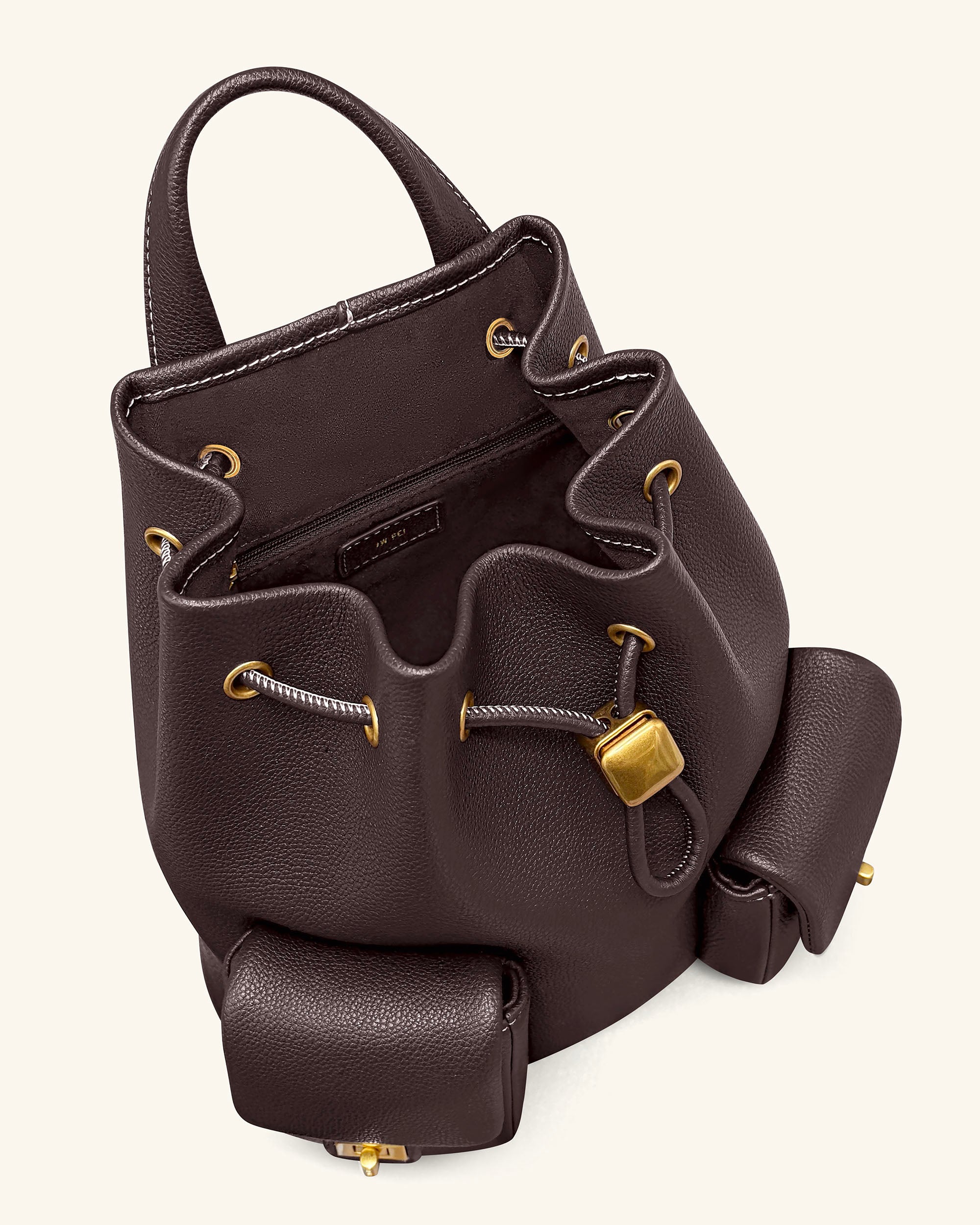 Avery Pebbled Drawstring Utility Backpack – Dark Brown