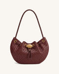 Yara Woven Shoulder Hobo Bag - Burgundy