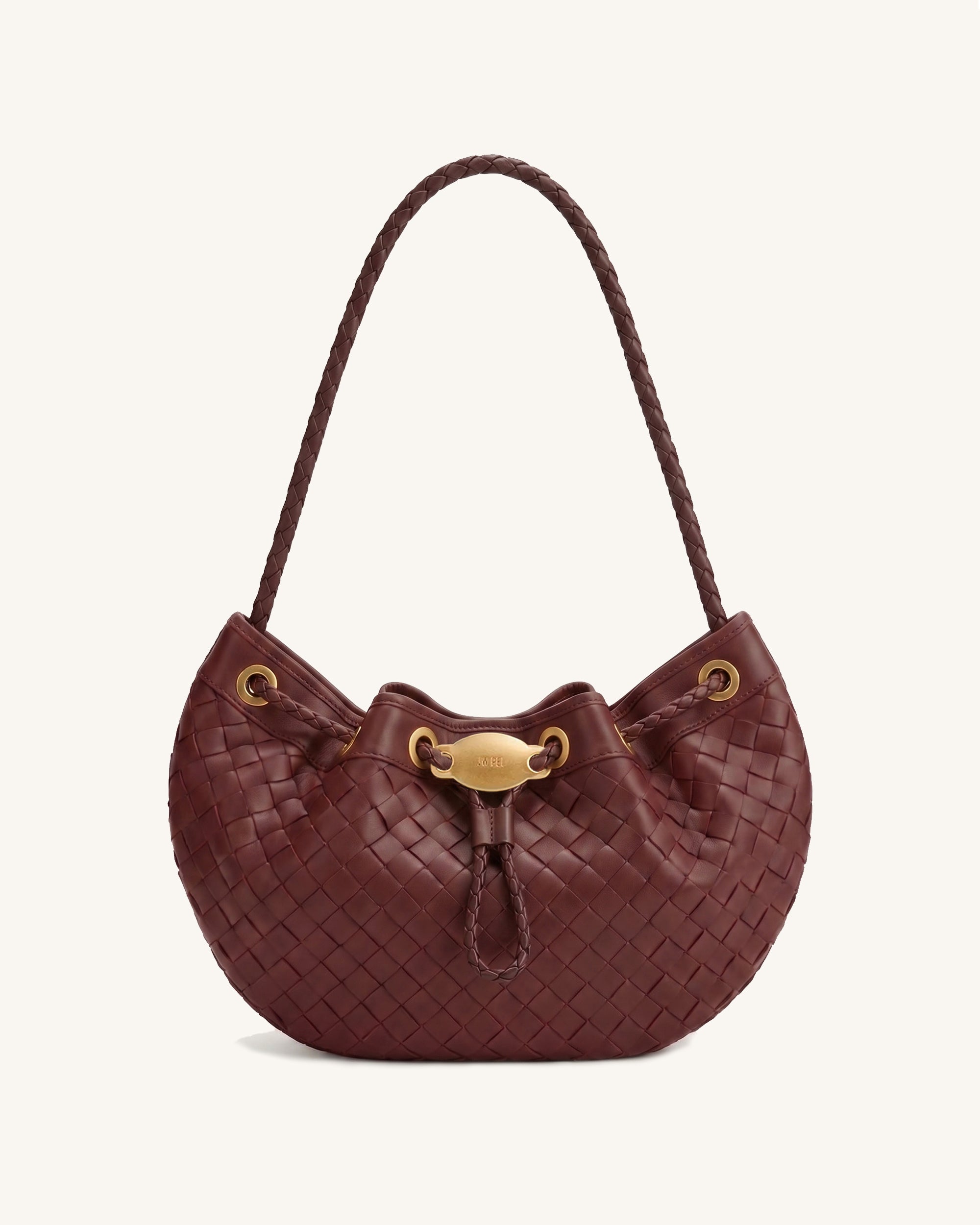 Yara Woven Shoulder Hobo Bag - Burgundy
