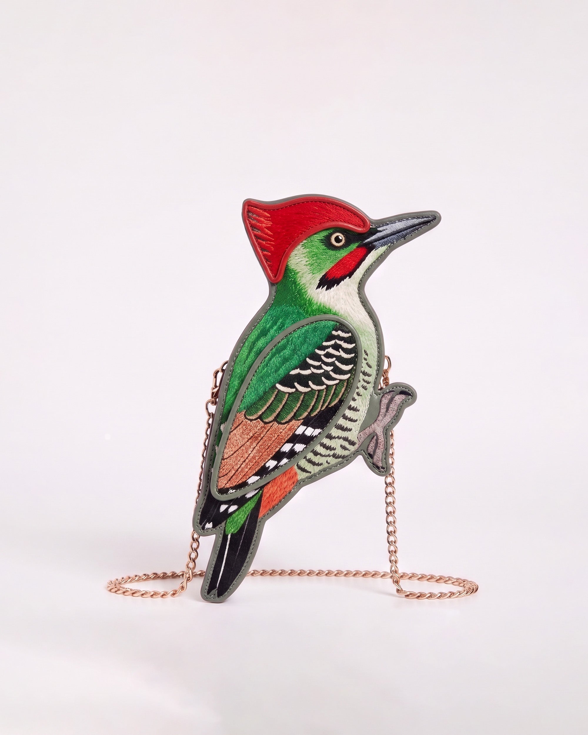 Embroidered Woodpecker Crossbody Bag - Green