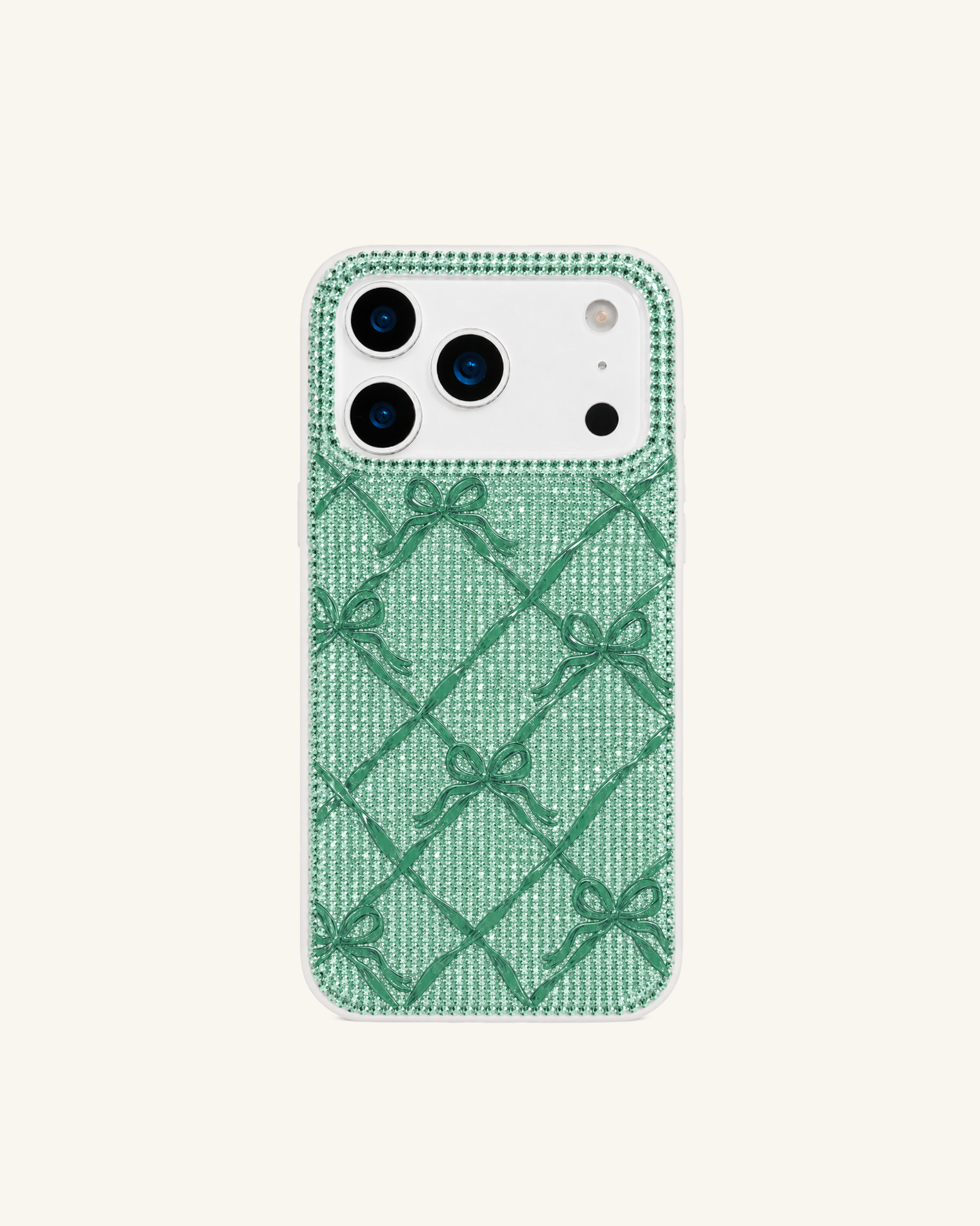 Rhinestone Bow Grid Phone Case – Green