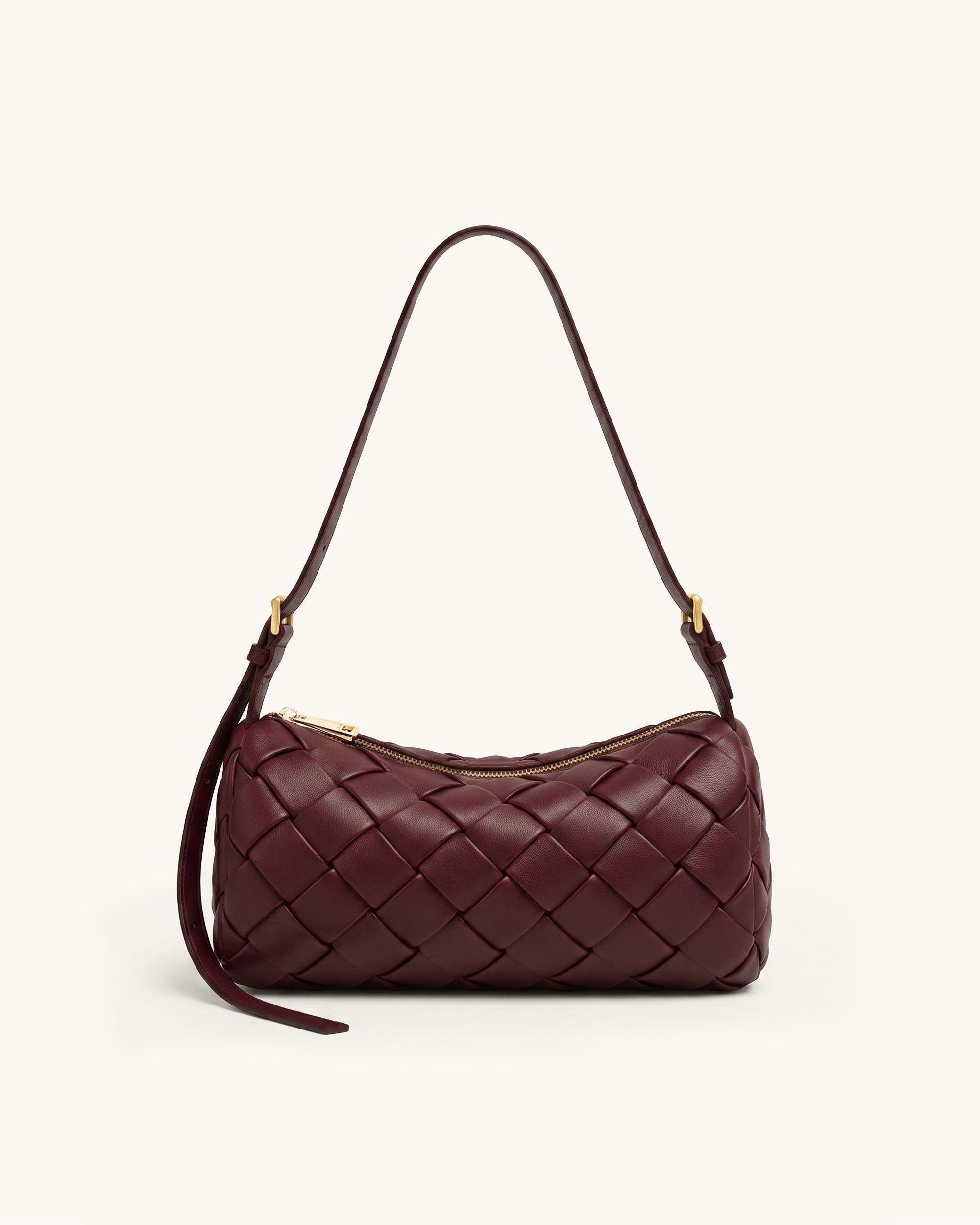 Orla Woven Zip Shoulder Bag - Burgundy
