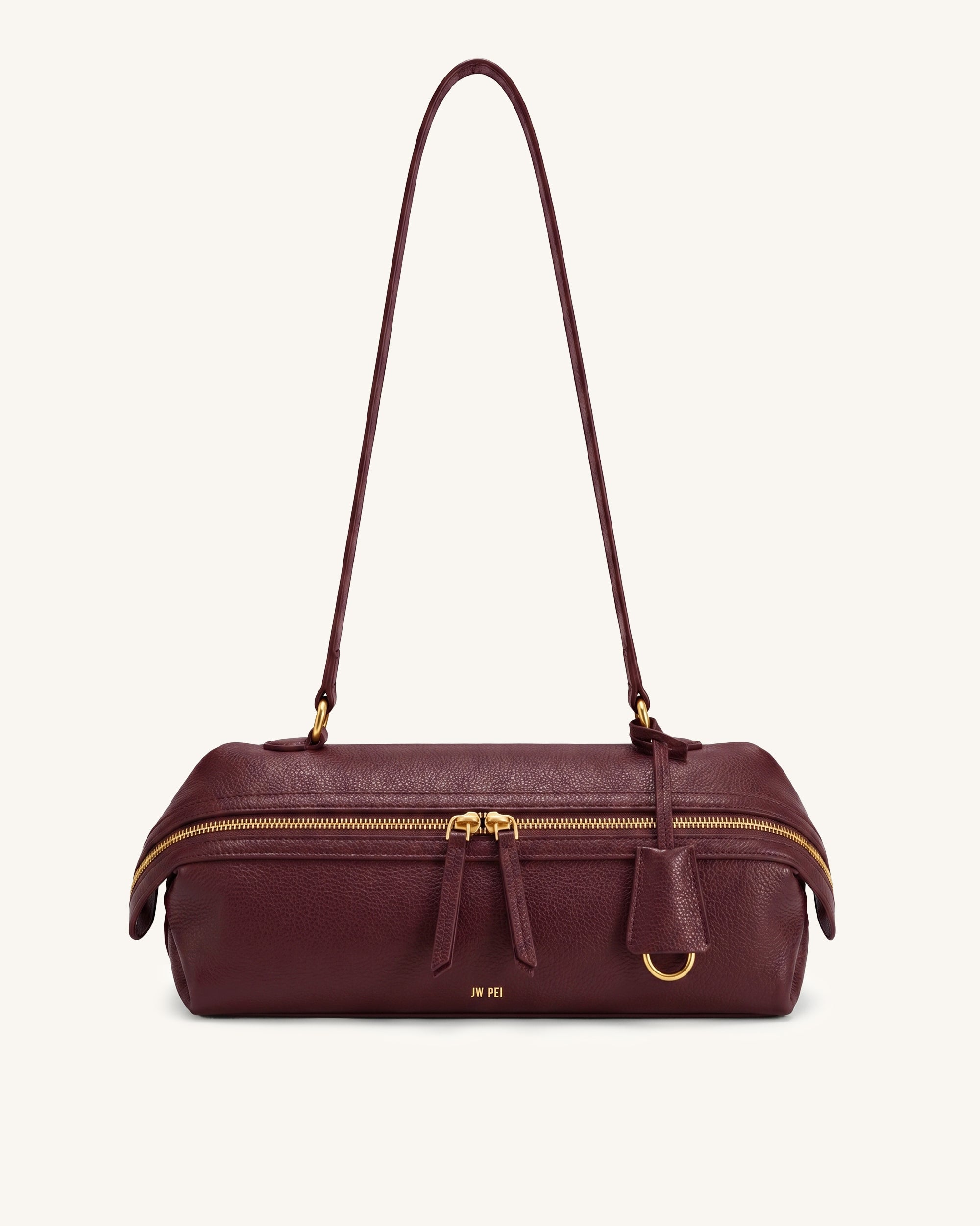 Thea Pebbled Cylinder Shoulder Bag - Burgundy