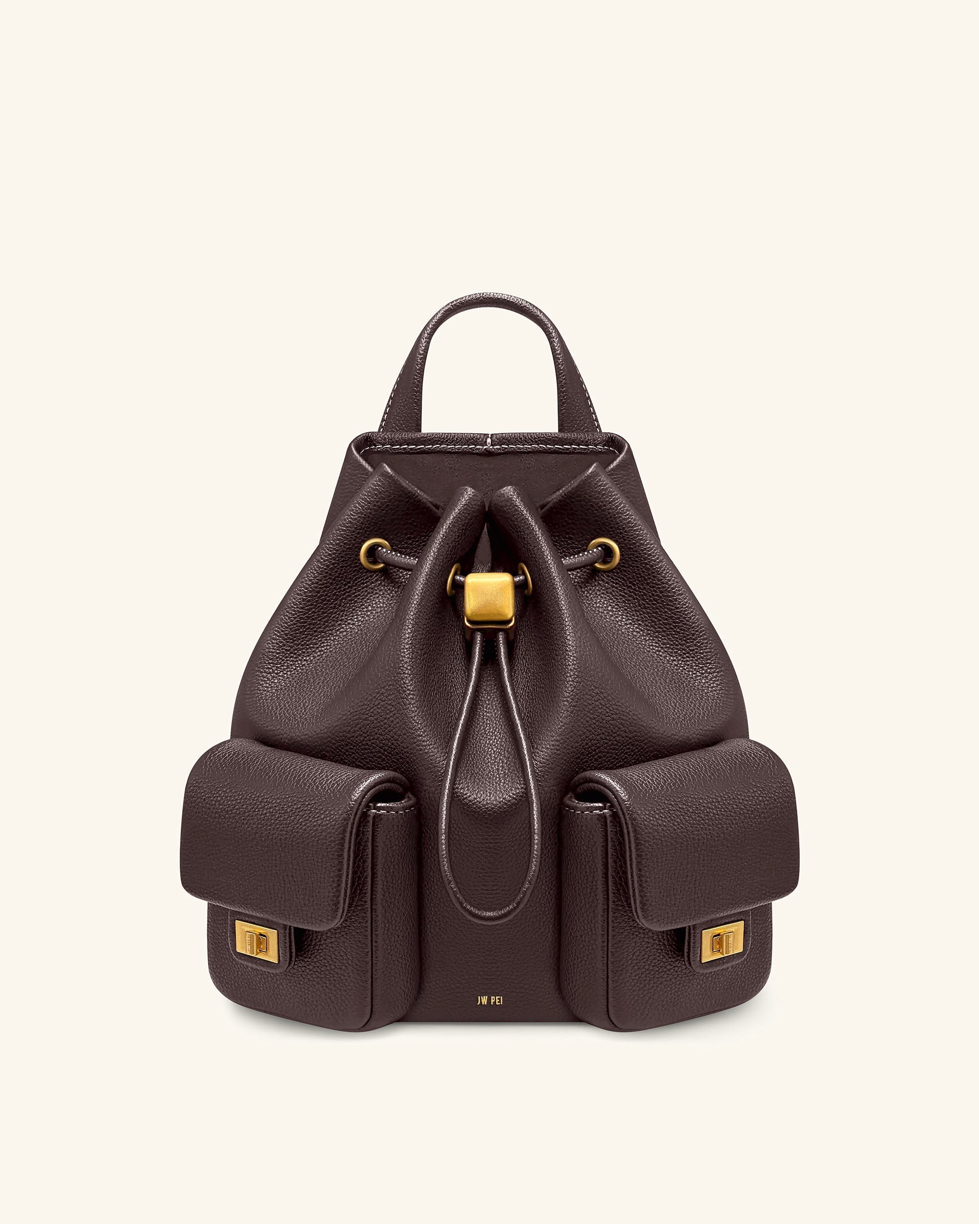 Avery Pebbled Drawstring Utility Backpack – Dark Brown