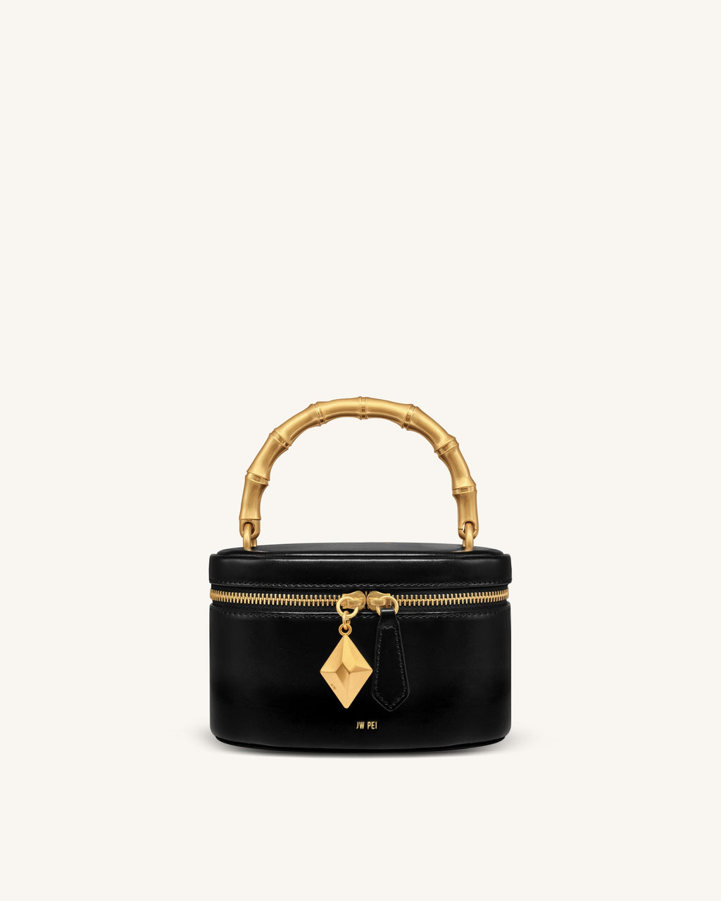 Natalie Metal Geometric Pendant Handle Bag - Black