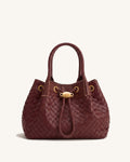 Yara Woven Drawstring Top Handle Bag - Burgundy