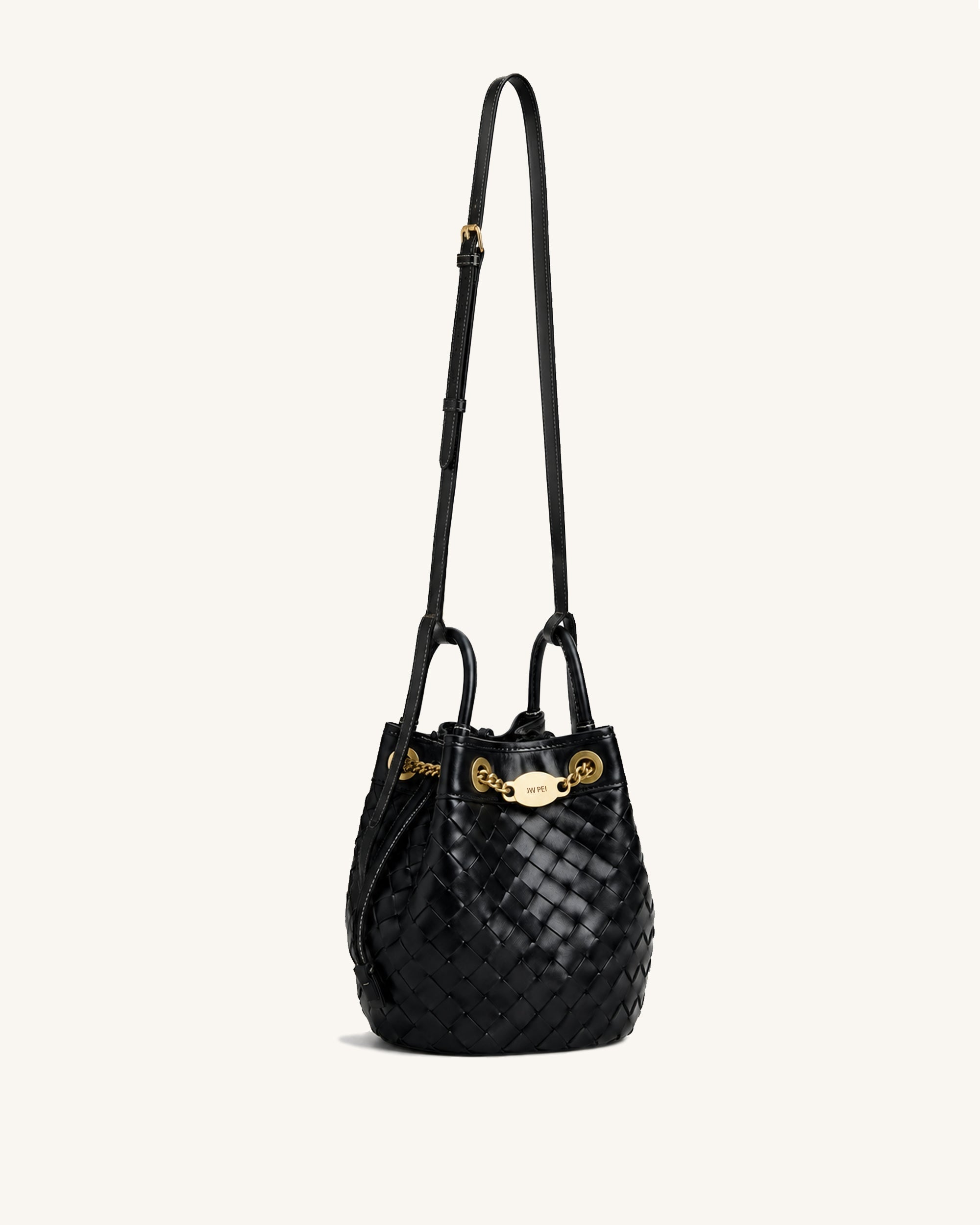 Yara Mini Woven Bucket Bag - Black