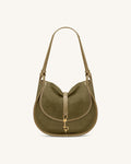 Arla Small Faux Suede Hobo Bag - Olive Green