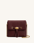 Yara Woven Chain Flap Bag - Burgundy