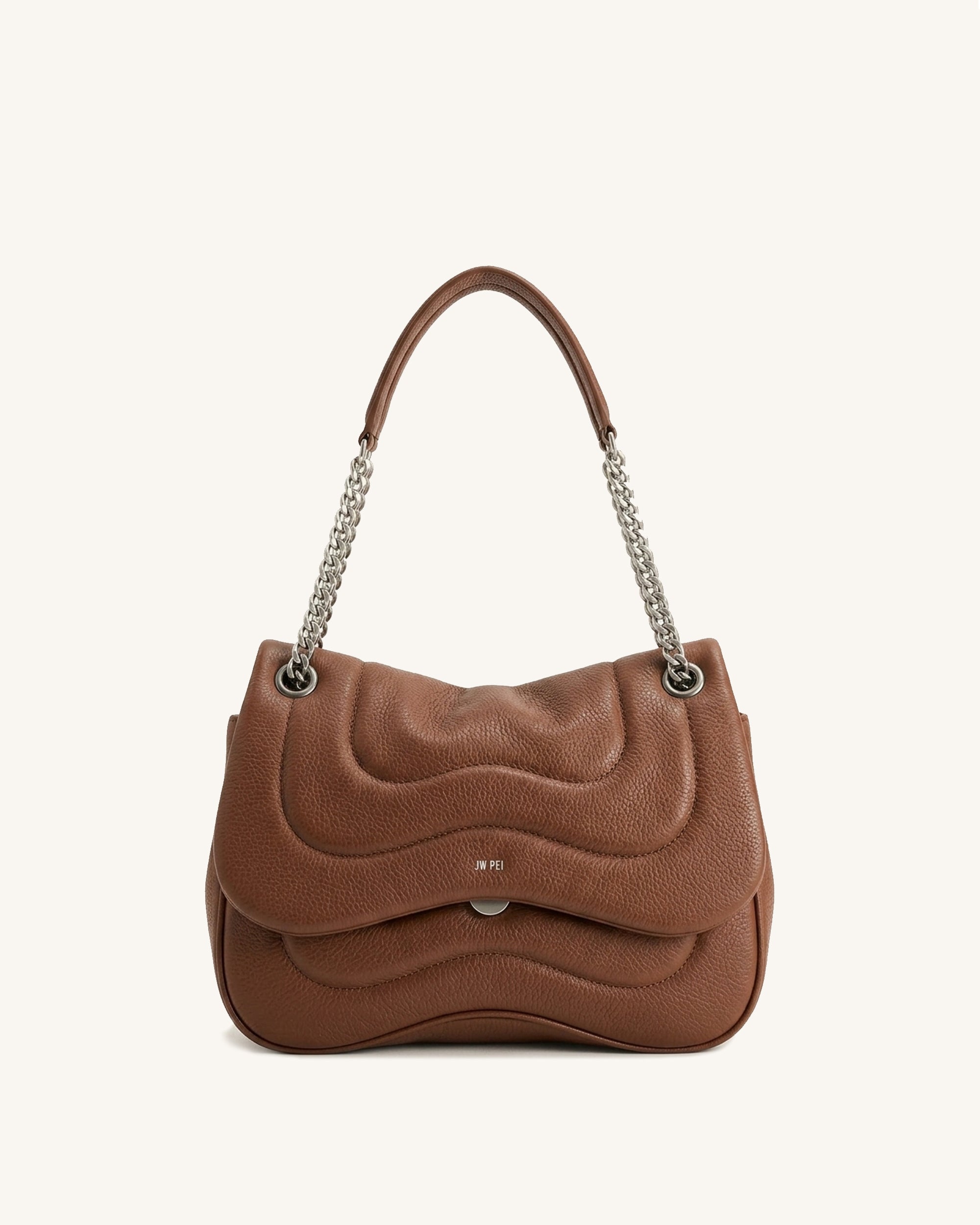 Tina Pebbled Quilted Flap Shoulder Bag - Brown
