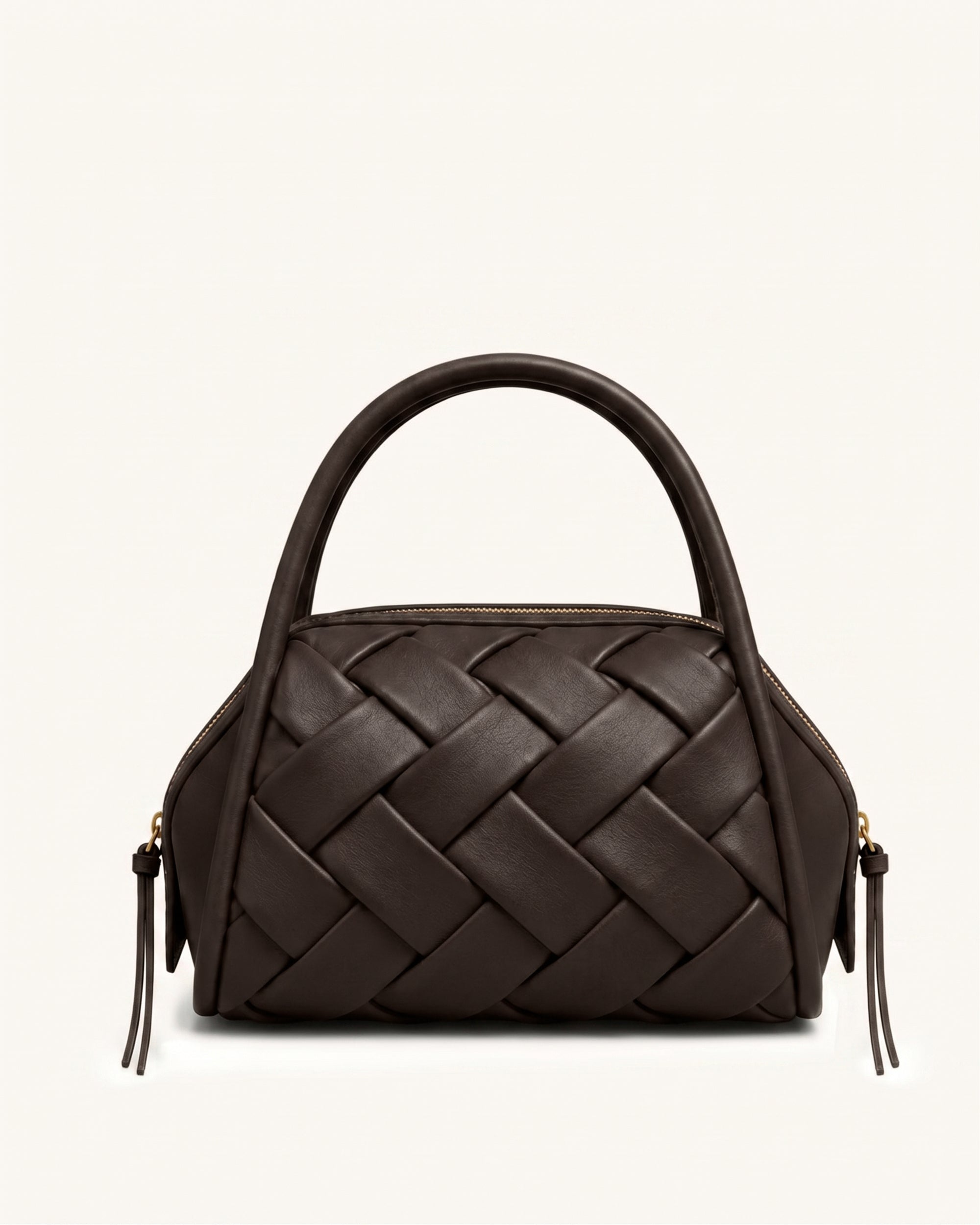 Orla Woven Bowler Bag - Dark Brown