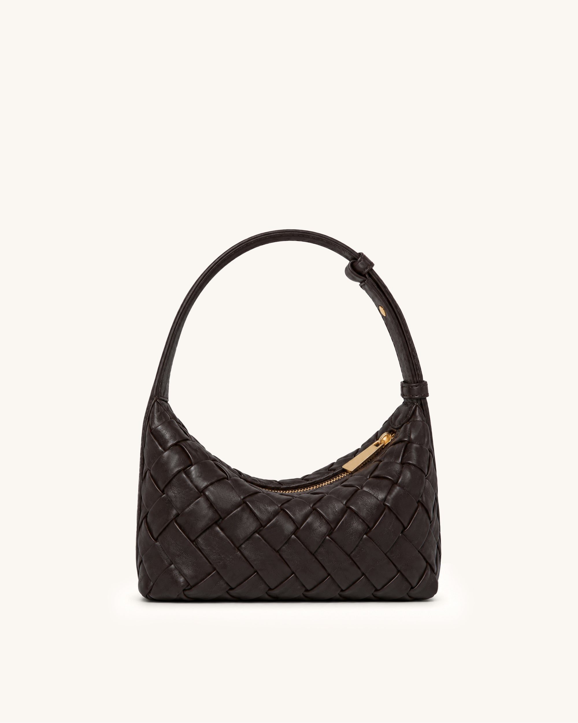 Orla Woven Crescent Shoulder Bag - Dark Brown