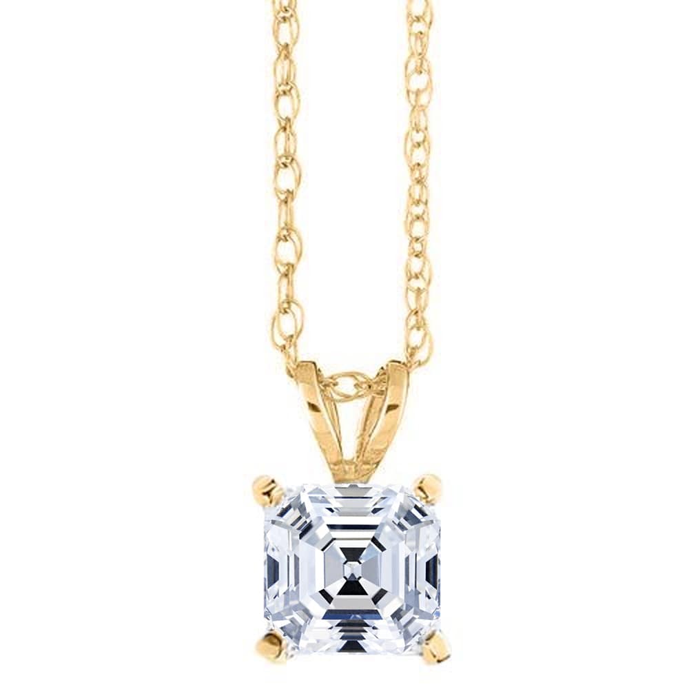 2 CT Asscher Cut Solitaire Pendant Necklace in 14k White, Yellow, or Rose Gold