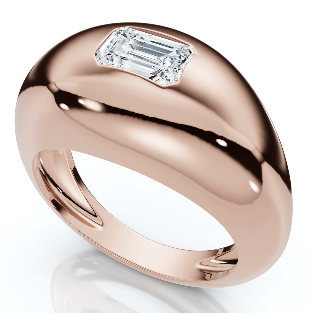 1/2Ct Sideways Emerald Bezel Stackable Dome Band 14k Gold Lab Grown EF/VS