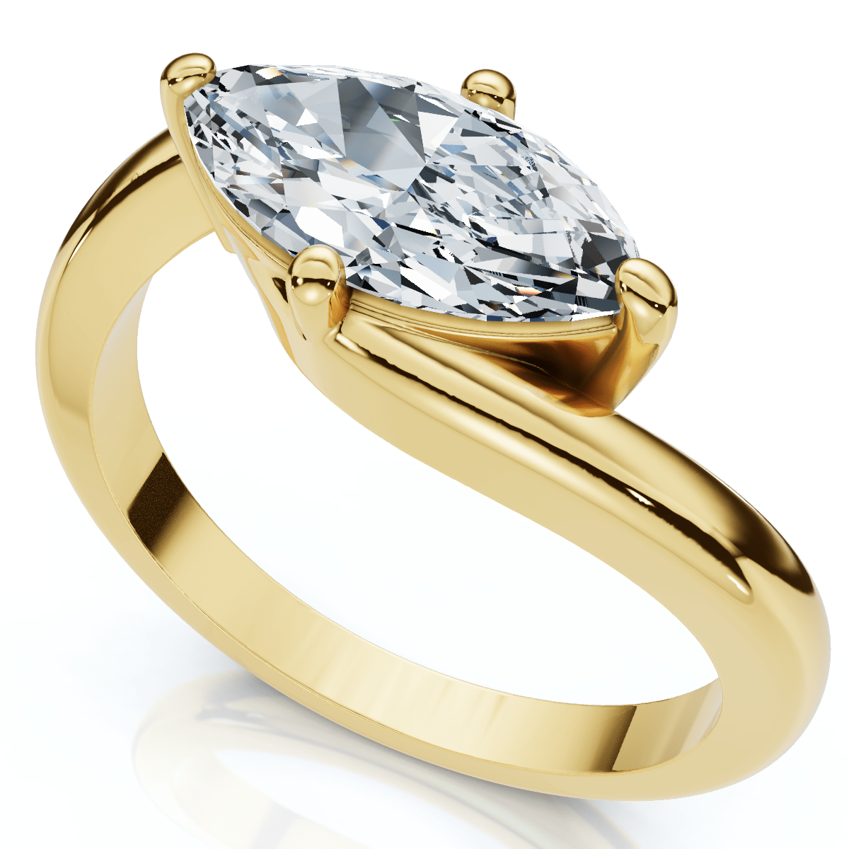 1Ct Marquise Diamond Solitaire Curve East To West Ring Gold Lab Grown Gold