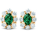 3 Ct Emerald & Diamond Halo Studs 14k Yellow Gold