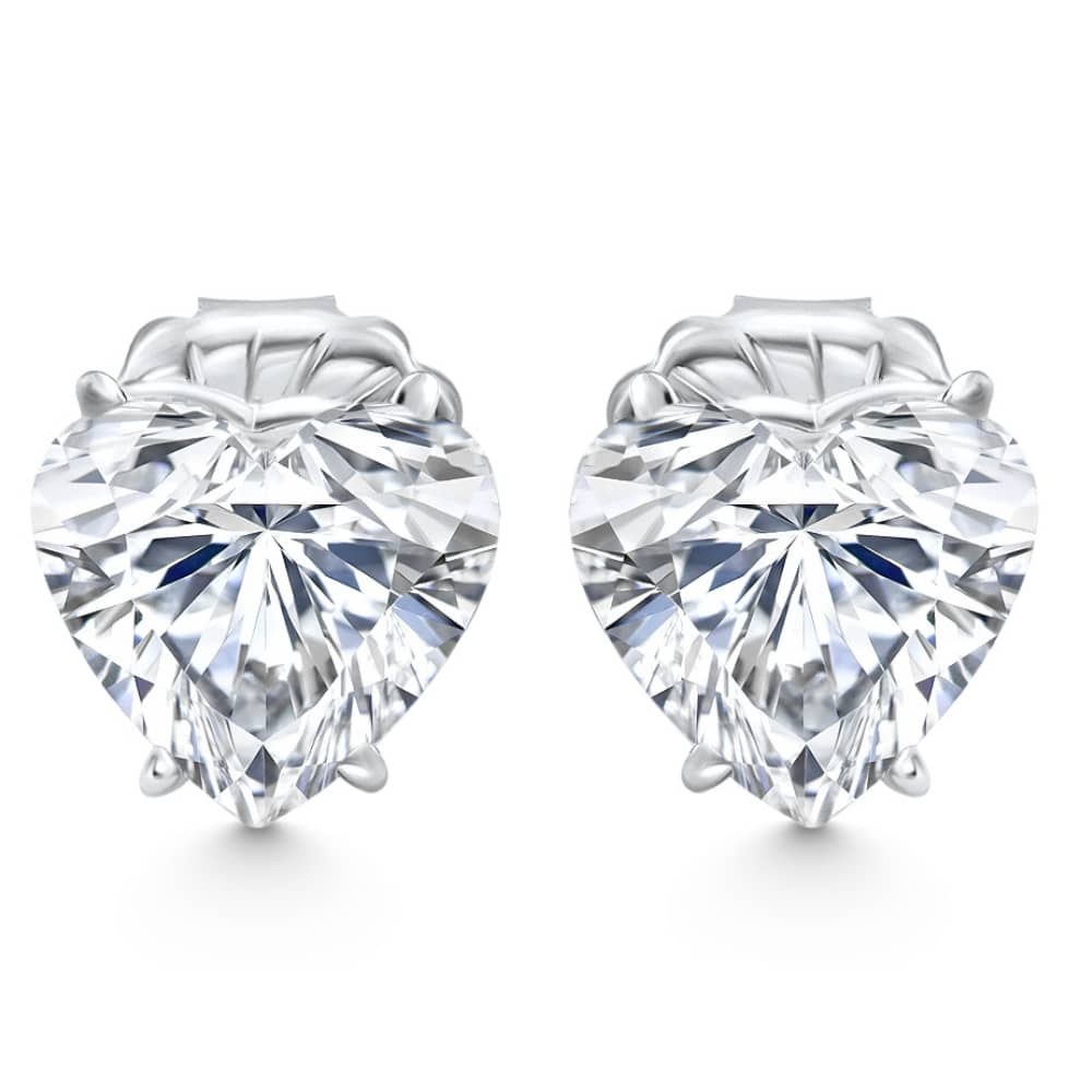 Certified 6Ct TW Heart Shape Diamond Studs 14k White Gold Lab Grown
