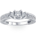 1/2ct Vintage Three Stone Princess Cut Diamond Engagement Ring 14K White Gold Size Selectable