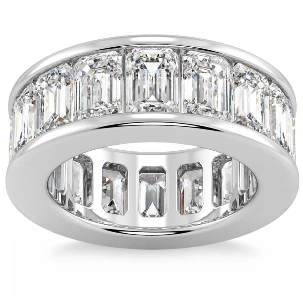 11 1/2Ct Emerald Cut Diamond Eternity Ring Channel Set 14k Gold Lab Grown