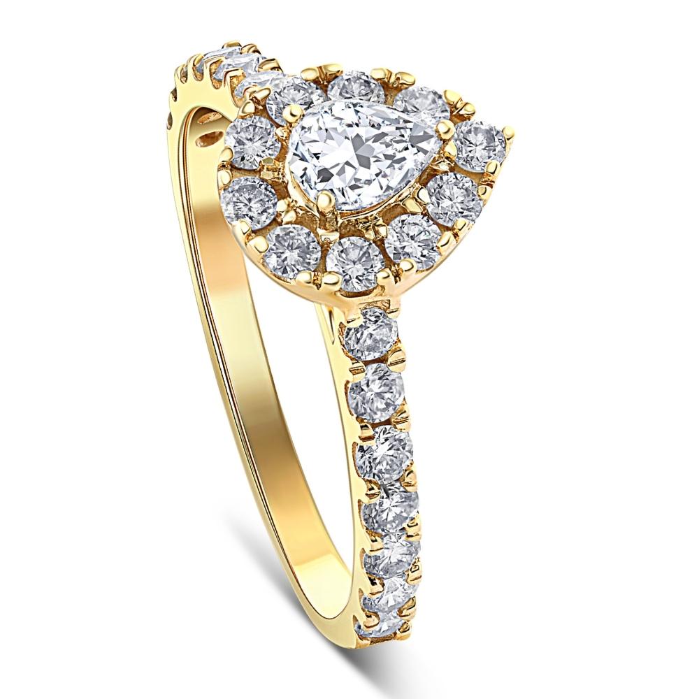 1Ct Pear Shape Diamond Halo Engagement Ring in White, Yellow, or Rose Gold
